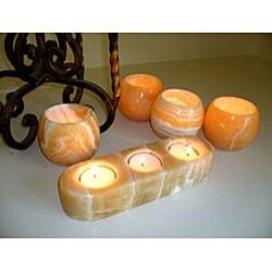 Alabaster Lightstick Candle Holder Set (Egypt)