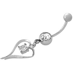 Dangling Cubic Zirconia Heart-shaped Navel Ring