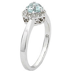10k White Gold Aquamarine and Diamond Heart Ring
