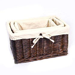 Wicker Beige Fabric Liner Storage Basket (Set of 3)