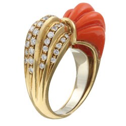 18k Gold Coral/ 1 1/10ct TDW Diamond Estate Ring (H, VS1)