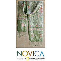 Silk 'Jade Mums' Batik Shawl (Indonesia)