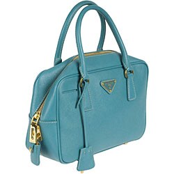 Prada Saffiano Turquoise Small Leather Tote