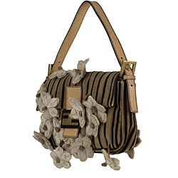 Fendi Small Beige and Black Suede Flap Baguette