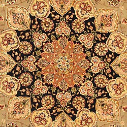 Handmade Persian Court Sage/ Navy Wool and Silk Rug (7'6 x 9'6)