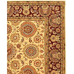 Handmade Legacy Beige/ Burgundy Wool and Silk Rug (7'6 x 9'6)