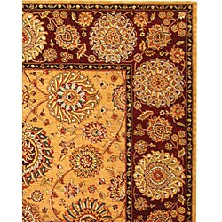 Handmade Ancestry Gold/ Burgundy Wool and Silk Rug (7'6 x 9'6)