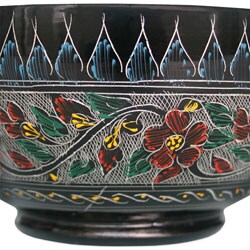 Lacquer Bowl with Hand-etched Floral Design