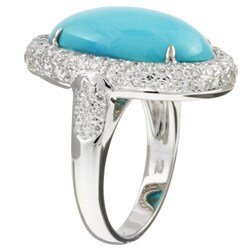 18k White Gold Turquoise and 1/6ct TDW Diamond Ring