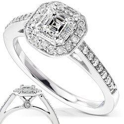 14k Gold 1/2ct TDW Asscher Halo Diamond Ring