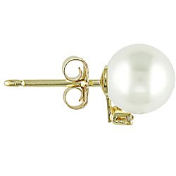 14k Gold 1/10ct TDW Diamond and Pearl Earrings (8-8.5 mm)