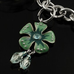 Silvertone Photo with Flower Charm Keychain