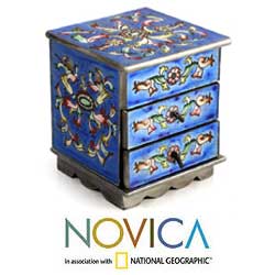 Painted Glass 'Celestial Blue' Jewelry Box (Peru)