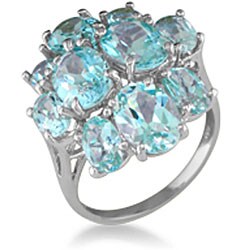 10k White Gold 10-stone Cluster Blue Topaz Ring