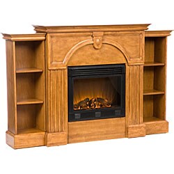 Luxemburg Oak Electric Fireplace wtih Bookcases and Remote