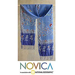 Silk 'Paradise Sapphire' Batik Shawl (Indonesia)