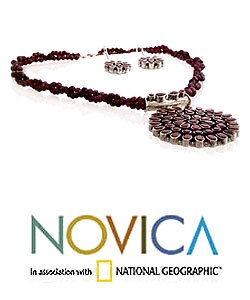 Sterling Silver 'Scarlet Galaxy' Garnet Jewelry Set (India)