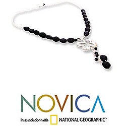 Sterling Silver 'Nocturnal Butterfly' Onyx Necklace (India)