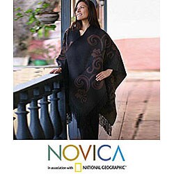 'Mocha Blossom' Alpaca Wool Reversible Ruana Cloak (Peru)