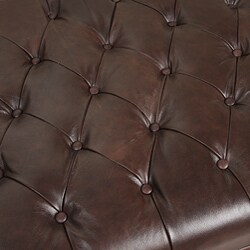 Tufted Brown Leather Ottoman with Shelf