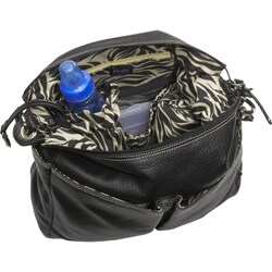 OiOi Black Leather Pocketed Hobo Diaper Bag