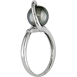 14k Gold Tahitian Pearl and Diamond Ring (8-9 mm)