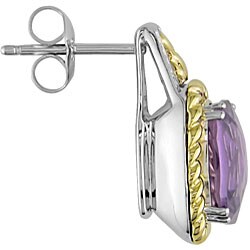 14k Gold and Silver Diamond Amethyst Earrings