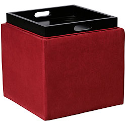 Storage Ottoman with Tray Black Microfiber