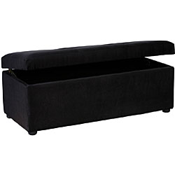 Hinged Storage Ottoman Bench Black Microfiber