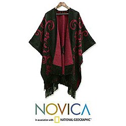 'Cherry Blossom' Alpaca Wool Reversible Ruana Cloak (Peru)