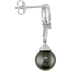 14k White Gold Diamond Tahitian Pearl Earrings
