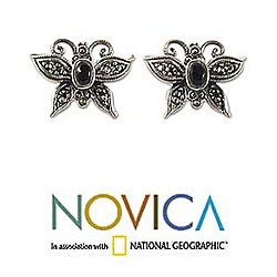 'Freedom' Onyx Marcasite Earrings (Thailand)