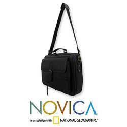 Leather 'World Traveler in Black' Laptop Case (Mexico)