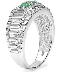 Sterling Silver Three-stone Emerald Ring