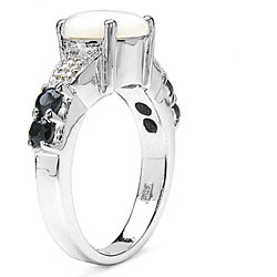 Sterling Silver Genuine Opal and Sapphire Ring