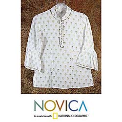 Beaded 'Golden Sunflower' Cotton Blouse (India)