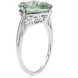 Sterling Silver Genuine Green Amethyst Solitaire Ring