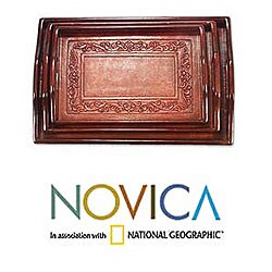 Set of 3 Cedar and Leather 'Collector' Trays (Peru)