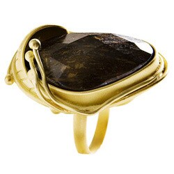 14k Gold Overlay Created Tiger's Eye Freeform Ring