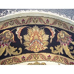 Indo Mahal Ivory/ Black Wool/ Cotton Rug (8' Round)