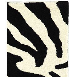 Handmade Soho Zebra Wave White/ Black N. Z. Wool Rug (2' x 3')