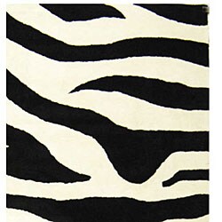 Handmade Soho Zebra Wave White/ Black New Zealand Wool Rug (7'6 x 9'6)