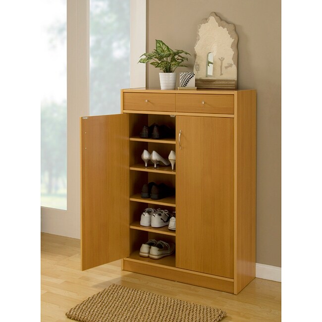 Five Shelf Shoe Cabinet with Two Upper Storage Bins