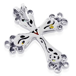 Sterling Silver and 18k Gold Multi-gemstone Cross Necklace
