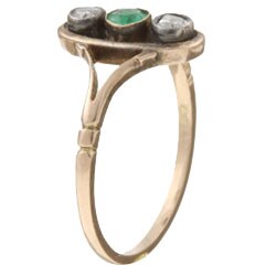 12k Pink Gold Emerald and 1/6ct TDW Diamond Victorian Estate Ring (Size 7)