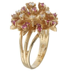 14k Gold Ruby and 1/5ct TDW Diamond Cluster Ring (Size 6)