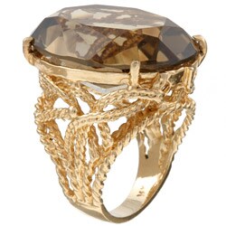 14k Yellow Gold Olive Quartz Cocktail Ring (Size 5.75)