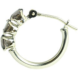 14k Gold Smokey Quartz Three-stone Hoop Earrings