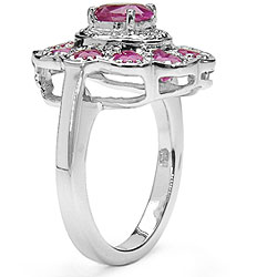 Sterling Silver Ruby Floral Cluster Ring (Size 7)