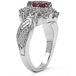 Sterling Silver Ruby and White Topaz Floral Ring (Size 7)